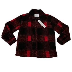 NWT-Scene & Heard‎ Long Sleeve Large Plaid Sherpa Shacket Black/Red